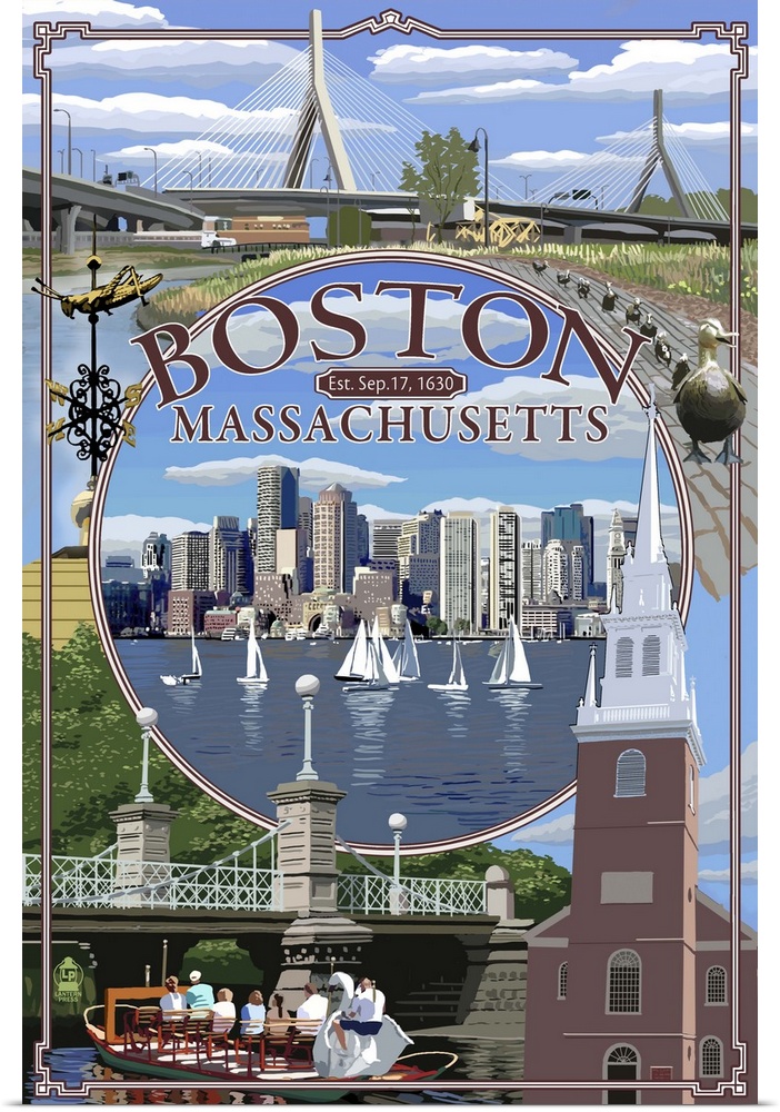 Boston, Massachusetts - Montage: Retro Travel Poster