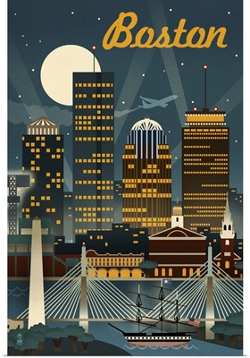 Boston, Massachusetts, Retro Skyline
