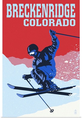 Breckenridge, Colorado - Colorblocked Skier: Retro Travel Poster
