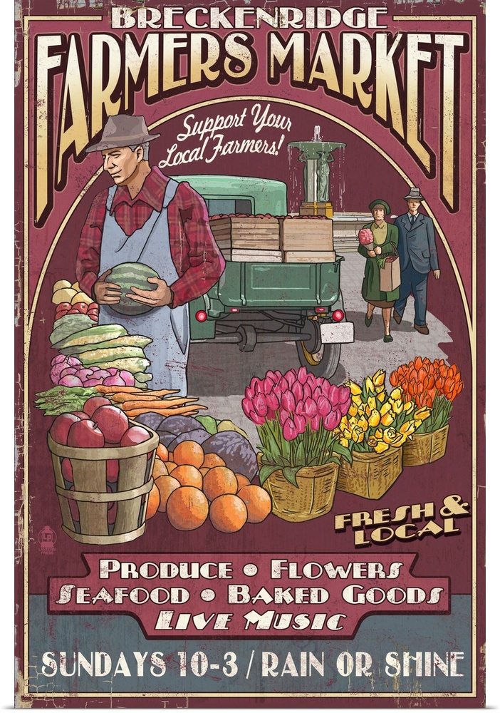 Breckenridge, Colorado - Farmers Market Vintage Sign: Retro Travel Poster