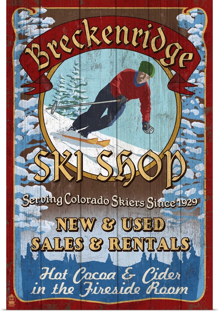 Breckenridge, Colorado - Ski Shop Vintage Sign: Retro Travel Poster