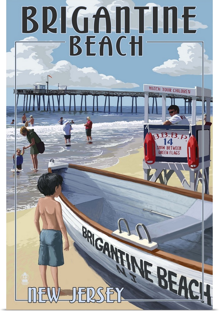 Brigantine Beach, New Jersey - Lifeguard Stand: Retro Travel Poster