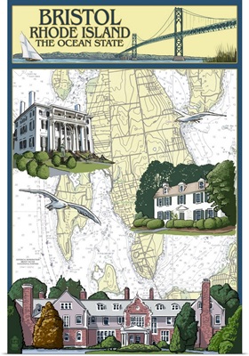 Bristol, Rhode Island - Nautical Chart: Retro Travel Poster