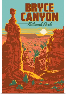 Bryce Canyon National Park, Hammer Hoodoo Sunset: Graphic Travel Poster