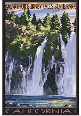 Burney Falls, California Scene: Retro Travel Poster