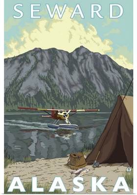 Bush Plane and Fishing - Seward, Alaska: Retro Travel Poster