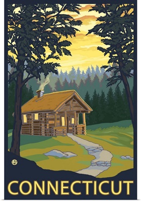 Cabin Scene - Connecticut: Retro Travel Poster