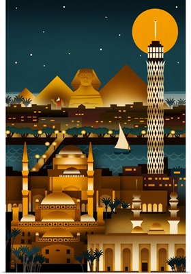 Cairo, Egypt, Retro Skyline