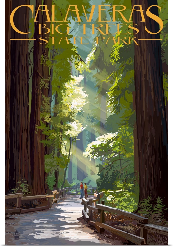 Calaveras Big Trees State Park - Pathway in Trees: Retro Travel Poster