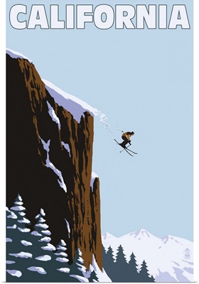 California - Skier Jumping: Retro Travel Poster