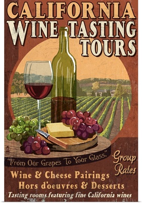 California - Wine Vintage Sign: Retro Travel Poster