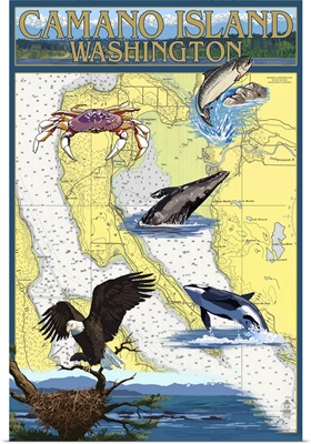 Camano Island, Washington - Nautical Chart: Retro Travel Poster