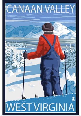 Canaan Valley, West Virginia - Skier Admiring View: Retro Travel Poster