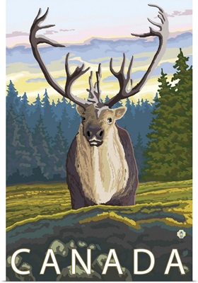 Canada - Caribou (Front): Retro Travel Poster