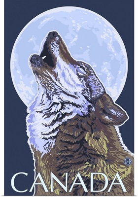 Canada - Howling Wolf: Retro Travel Poster