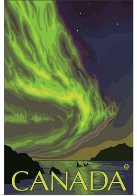 Canada - Northern Lights and Orca: Retro Travel Poster