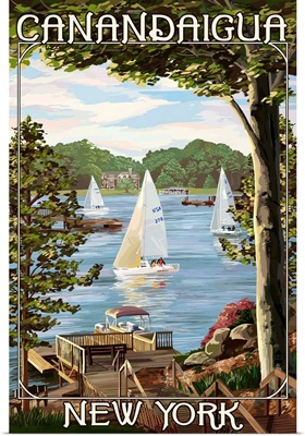 Canandaigua, New York, Lake View with Sailboats