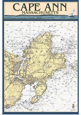 Cape Ann, Massachusetts - Nautical Chart: Retro Travel Poster