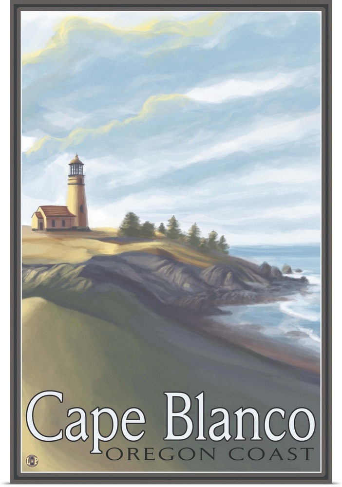 Cape Blanco Lighthouse, Oregon Coast: Retro Travel Poster