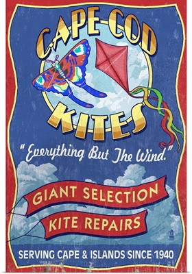Cape Cod, Massachusetts - Kite Shop Vintage Sign: Retro Travel Poster