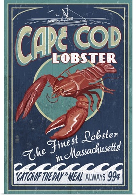 Cape Cod, Massachusetts - Lobster Vintage Sign: Retro Travel Poster