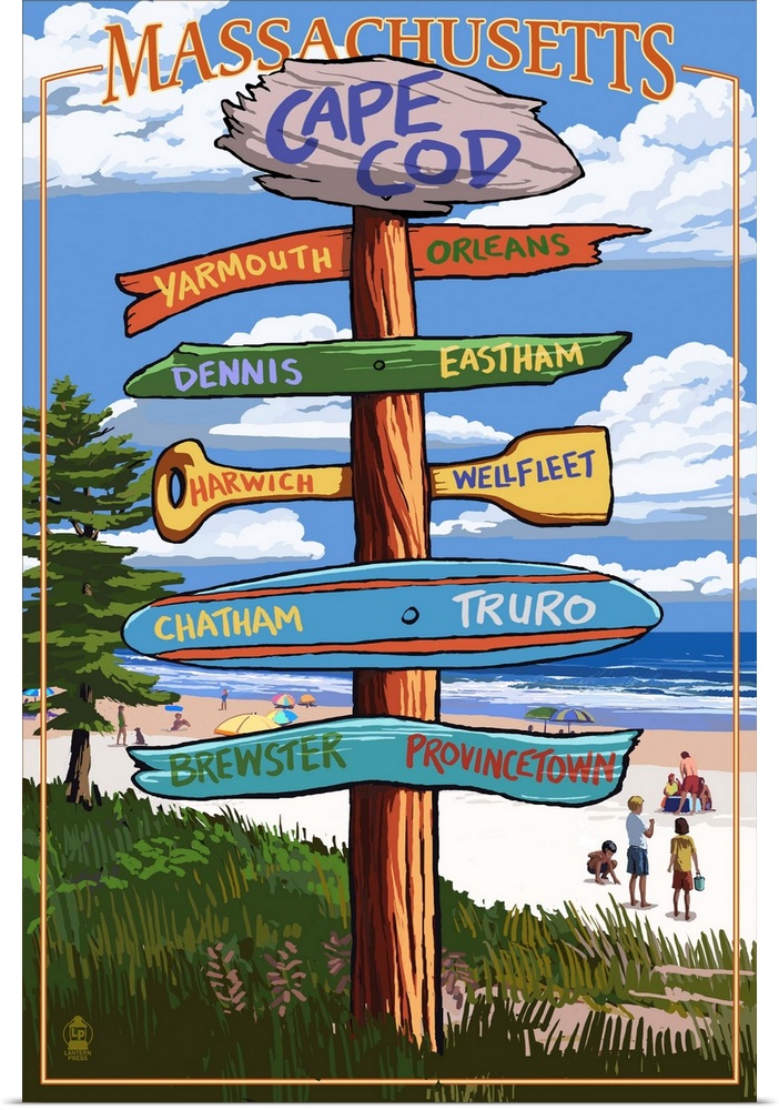 Cape Cod, Massachusetts - Sign Destinations (Version 2): Retro Travel Poster