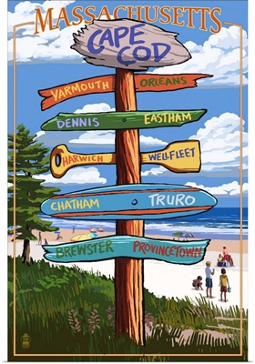 Cape Cod, Massachusetts - Sign Destinations (Version 2): Retro Travel Poster
