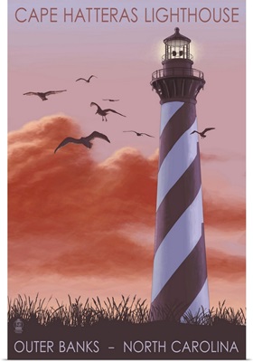 Cape Hatteras Lighthouse - North Carolina - Sunrise: Retro Travel Poster