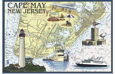 Cape May, New Jersey - Nautical Chart: Retro Travel Poster