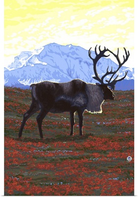 Caribou and Mountain: Retro Poster