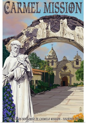 Carmel Mission, California: Retro Travel Poster