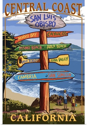 Central Coast, California - Destination Sign: Retro Travel Poster