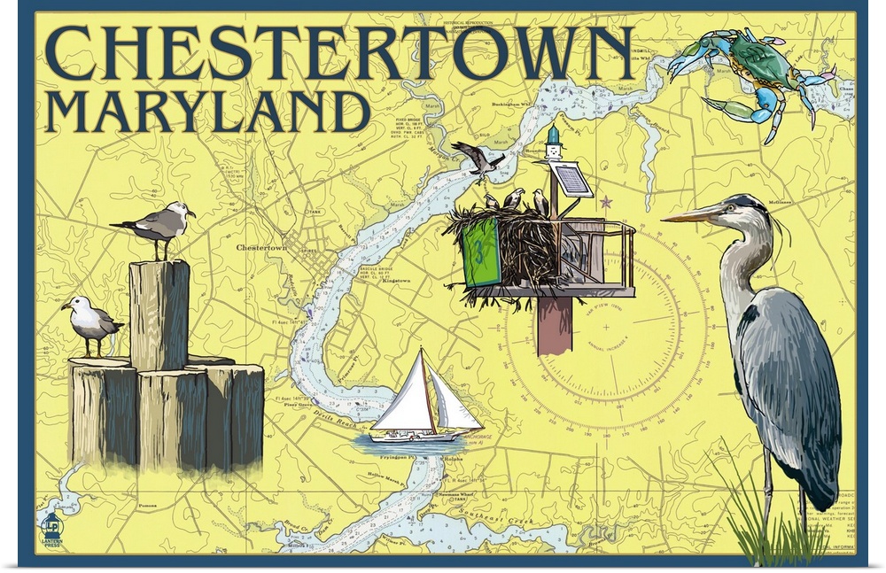 Chestertown, Maryland - Nautical Chart: Retro Travel Poster