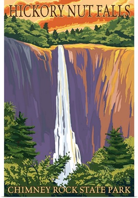 Chimney Rock State Park, NC - Hickory Nut Falls: Retro Travel Poster