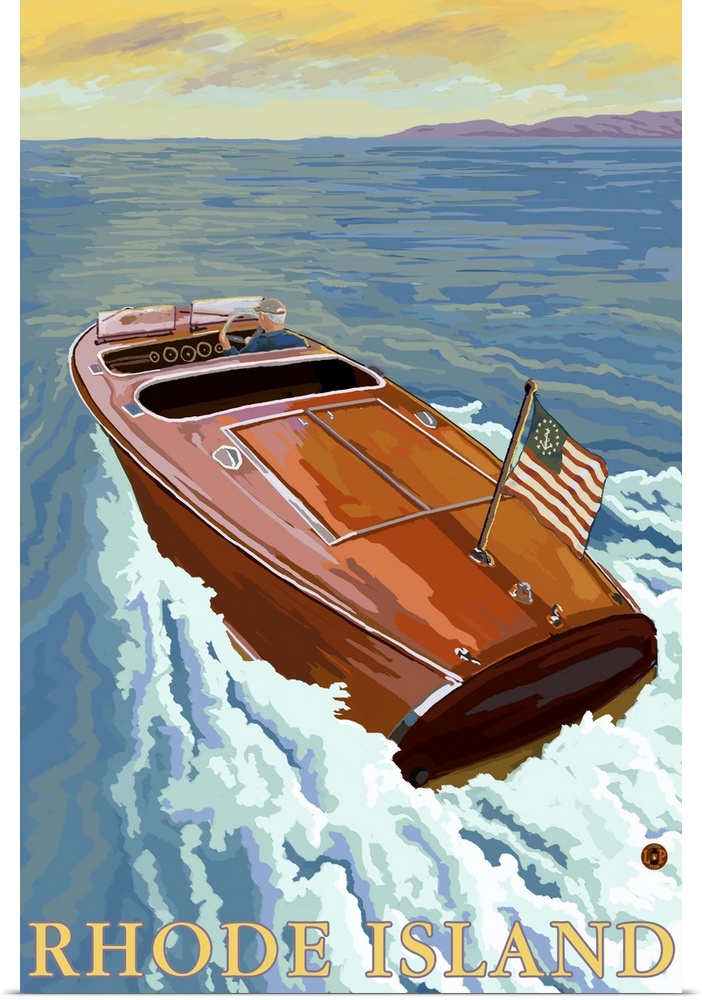 Chris Craft Boat - Rhode Island: Retro Travel Poster