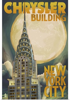 Chrysler Building and Full Moon - New York City, NY: Retro Travel Poster