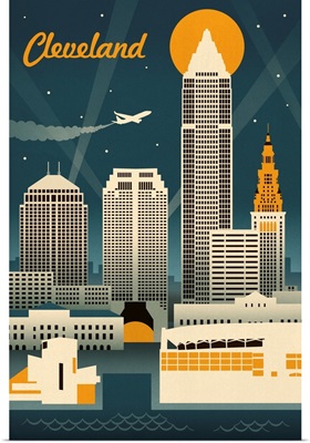 Cleveland, Ohio - Retro Skyline