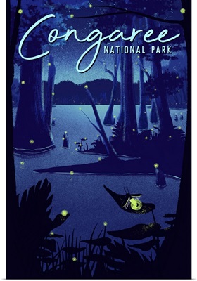 Congaree National Park, Lightning Bugs: Retro Travel Poster