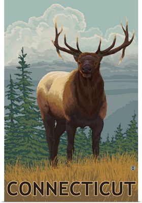 Connecticut - Elk Scene: Retro Travel Poster