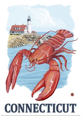 Connecticut - Lobster and Lighthouse: Retro Travel Poster