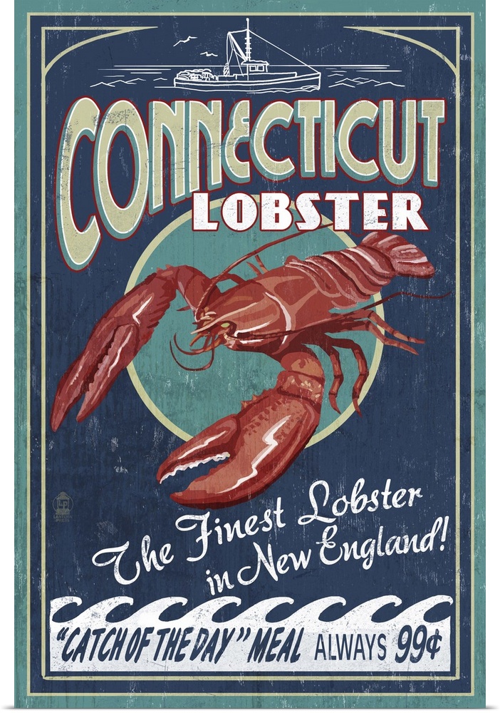 Connecticut - Lobster Shack Vintage Sign: Retro Travel Poster