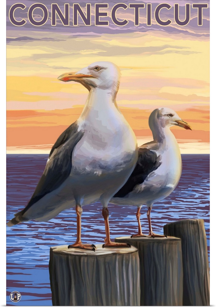Connecticut - Sea Gulls Scene: Retro Travel Poster