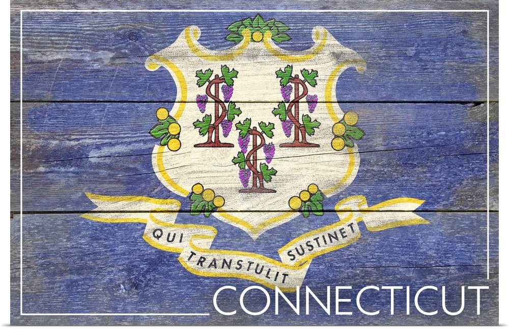 The flag of Connecticut with a weathered wooden board effect.