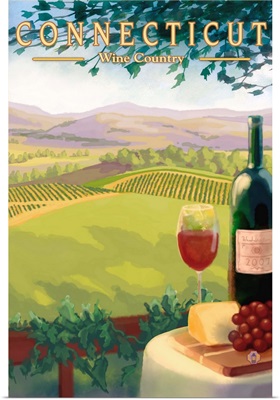 Connecticut - Wine Country Scene: Retro Travel Poster