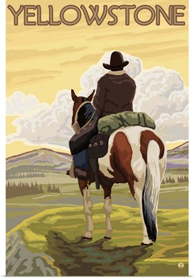Cowboy and Horse - Yellowstone National Park: Retro Travel Poster
