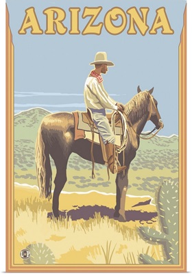 Cowboy (Side View) - Arizona: Retro Travel Poster