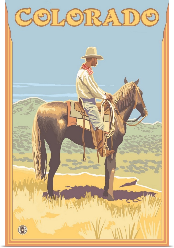 Cowboy (Side View) - Colorado: Retro Travel Poster