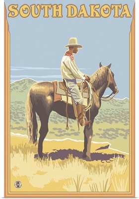 Cowboy (Side View) - South Dakota: Retro Travel Poster