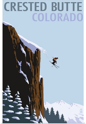 Crested Butte, Colorado - Skier Jumping: Retro Travel Poster