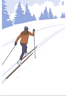 Cross Country Skier Stylized: Retro Poster Art